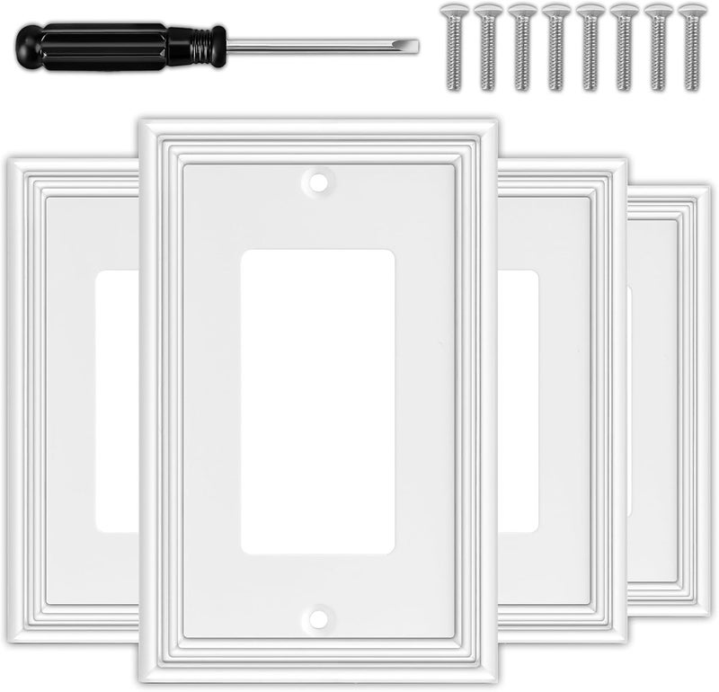 OKAYZIP White Decorative Single Decorator Switch Covers Wall Plate, Natural Material Rocker Switch Plates Outlet Covers for Receptacle, GFCI Outlet, Dimmer - Modern Style (1 Gang Decorator 4 Pack) - Image 1